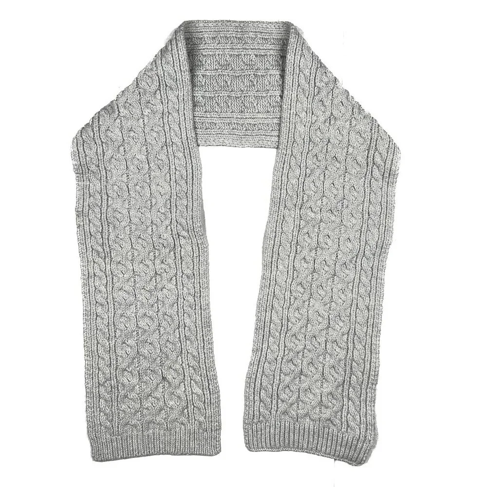 Fisherman Chunky Cable‎ Knit Wool Alpaca Scarf in Light Grey Soft Unisex - NWOT